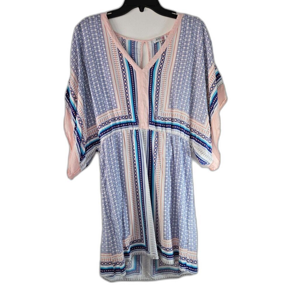 JUSTFAB Spring Summer Geometric Stripes Design Mini Dress Coverup Medium